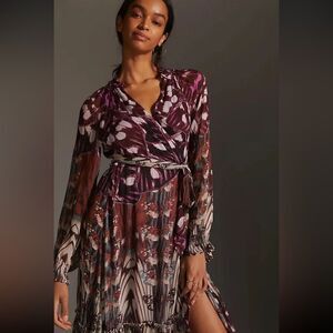 NWT ANTHROPOLOGIE LONG SLEEVE PRINTED WRAP MIDI DRESS